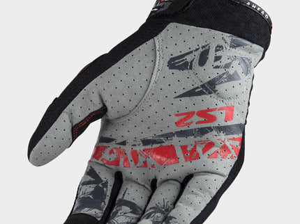 Black LS2 Chaki Road all-terrain gloves featuring durable fabric and adjustable wrist straps for motorcycle riding comfort.