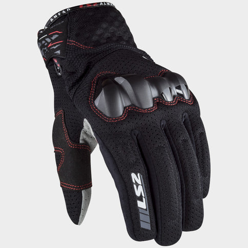Black LS2 Chaki Road All-Terrain Gloves with reinforced palms and adjustable wrist straps for outdoor motorcycle riding.