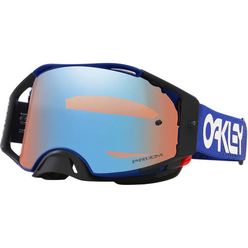 Oakley ABMX Moto Blue B1B MX goggles with Prizm Sapphire lens and adjustable strap, designed for motocross riding.