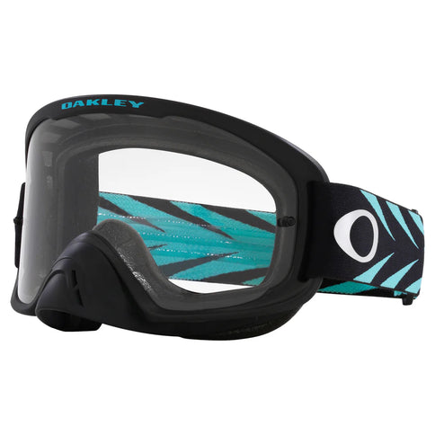 Oakley O-FRAME PRO 2.0 MX black goggles with clear lenses, designed for motocross riding, featuring a durable frame and adjustable strap.