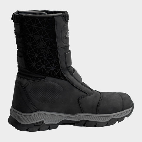 LS2 Adventure Boots showing rugged leather exterior, sturdy soles, and secure ankle straps ideal for outdoor riding adventures.