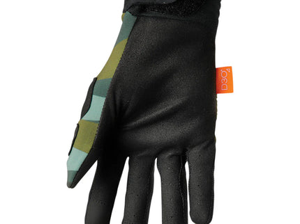 THOR Rebound Camo MX gloves with reinforced palms and adjustable wrist closures, designed for motocross riding comfort and grip.