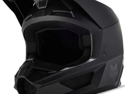 FOX V CORE HELMET MT Black MX helmet with adjustable straps and ventilation for motocross riding.