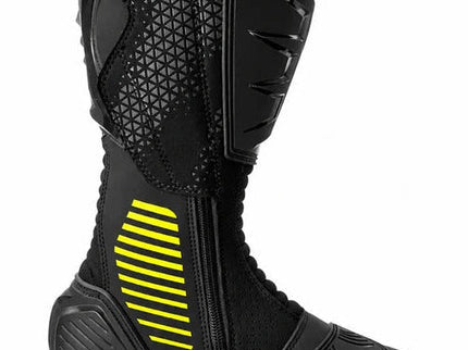 NEXO Nexo Superbike Road Boots BT-2403 in black and yellow with protective features for motorcycle riding.