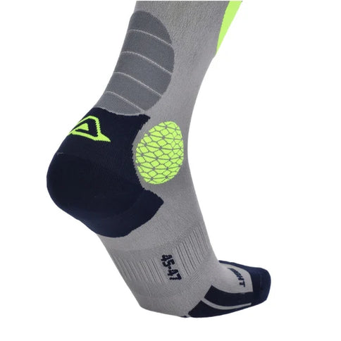 Acerbis MX Impact Socks in grey and yellow with reinforced ankle and arch support, designed for motocross riding.