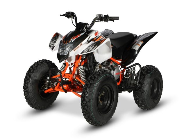 KAYO A180 ATV off-road vehicle with rugged tires and compact design, shown from the side in the image.