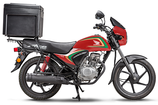 Red Honda ACE 150 motorcycle with sleek design and sporty appearance, showcasing its vibrant color and compact build.