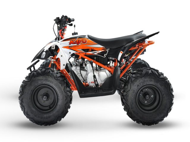 KAYO AT 110 ATV in black, showing the compact off-road vehicle with rugged tires and sporty design.