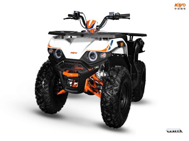 KAYO AU180 ATV with rugged tires and compact design, suitable for off-road adventures, shown in a close-up view.