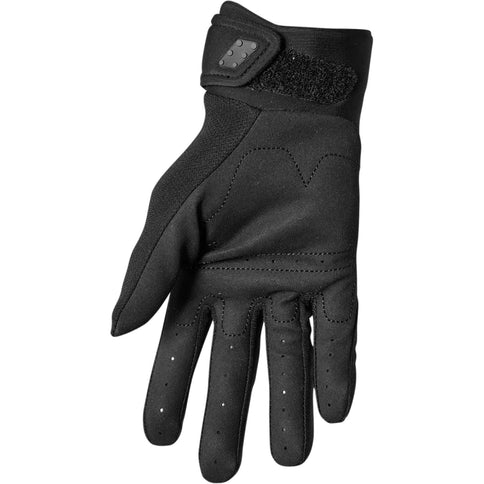 Black THOR Spectrum MX Gloves with padded palms and adjustable wrist closures, designed for motocross riding.