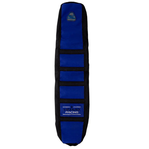 Blue and black LIZZARD seat covers designed to protect and enhance car seats with a stylish, durable fabric.