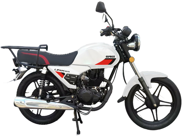 LIFAN CG 175 Express motorcycle featuring a sleek black design and modern styling, shown from a side angle.