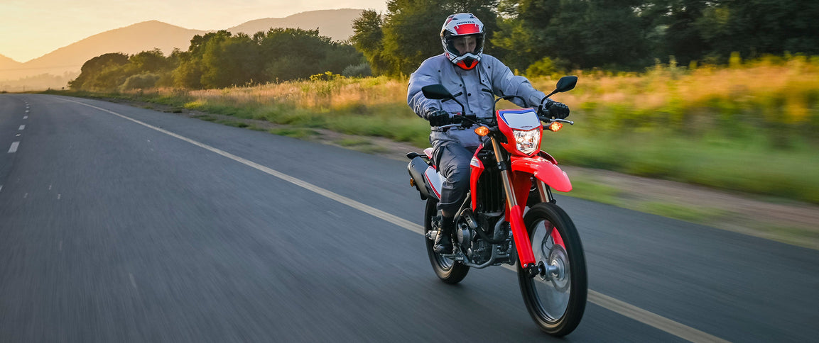 Honda CRF300L dirt bike shown in a side view with off-road tires and sleek black and green design.