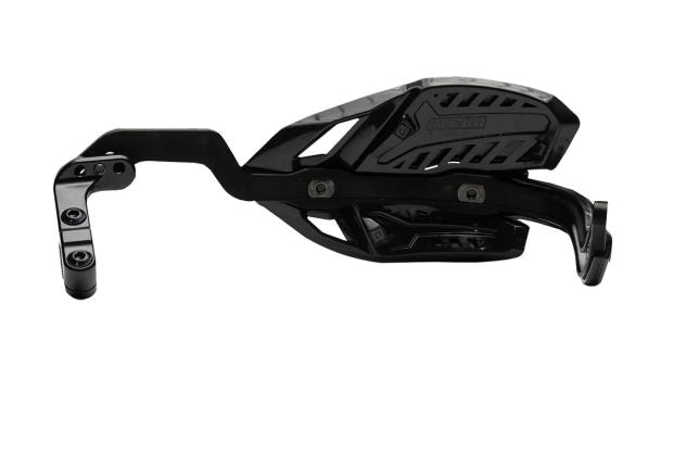 Black Cycra Probend handguard mounted on a motorcycle handlebar, designed for RBS-YAMAHA bikes, providing protective hand coverage.