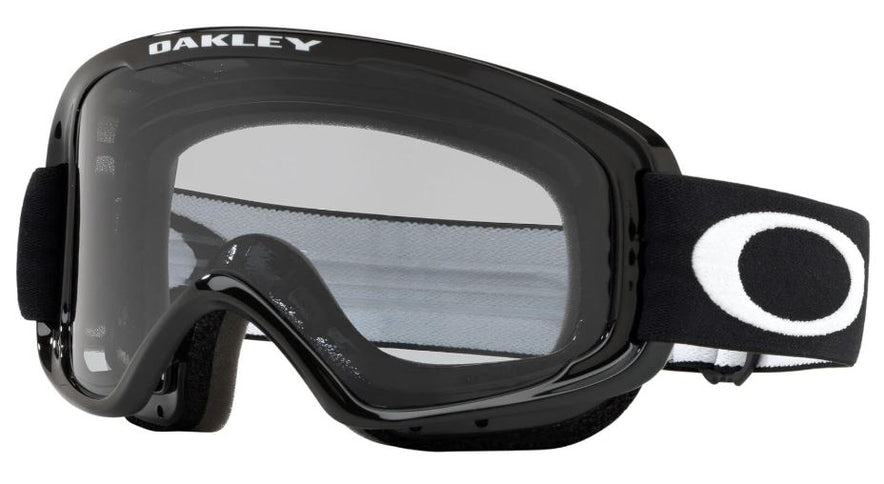 Oakley O-Frame 2.0 PRO MX goggles with black frame and grey tinted lenses, designed for motocross riding.
