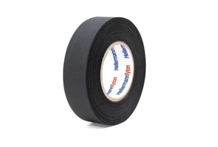 Black insulation tape from Cycra, showing a close-up of the adhesive side and textured surface for electrical and mechanical use.