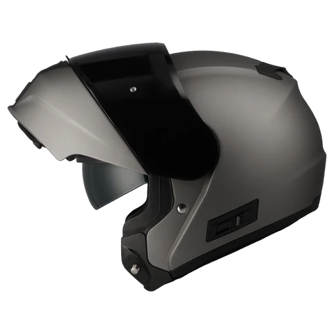 ACERBIS SGI FUSION FLIP UP road helmet in charcoal, side view showing open face and helmet design.