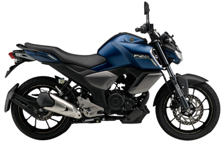 Yamaha FZN 150 motorcycle with sporty black design and sleek body visible in the image.