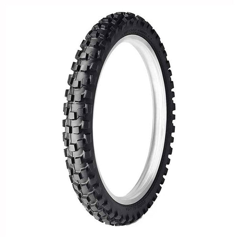 Dunlop Front D606 motorcycle tire with 90/90-21 size, featuring rugged tread pattern for off-road and dirt bike riding.