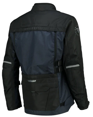 Rear view of SGI Discovery Admiral Navy motorcycle jacket, a stylish road jacket with navy color and protective design.