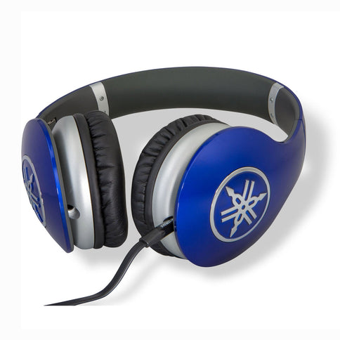 Blue Yamaha HPH-PRO 500 headphones with padded headband and ear cups, featuring the Yamaha logo on the side.