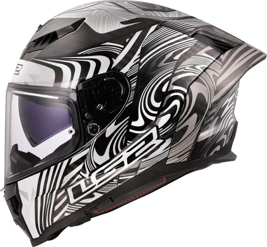 LS2 DRAGON ENTHUM FF807 road helmet in gloss silver with clear visor, features aerodynamic design and ventilation for motorcycle riding.