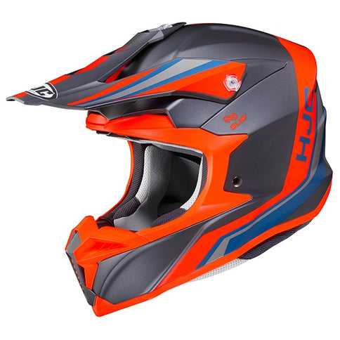 HJC i50 Flux MC6SF MX helmet with sleek design, featuring ventilation and secure chin strap for motocross riding.