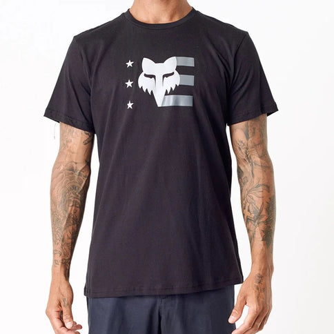 Black Unity 2.0 Tee by FOX, showcasing a casual short-sleeve T-shirt with the brand logo on the front.