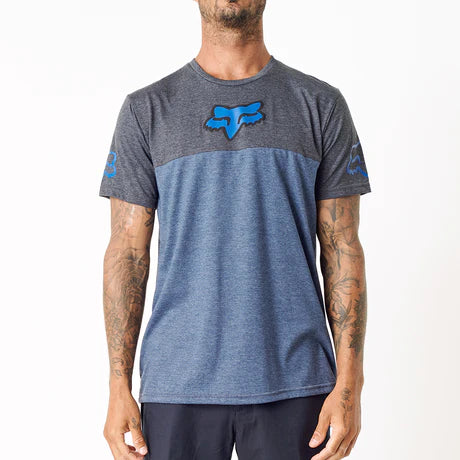 FOX Split Race Ss Tee in Deep Cobalt with black melange details, casual short-sleeve t-shirt for activewear.