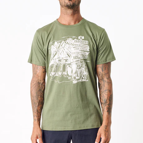 Olive green FOX Trailhead SS Tee featuring a classic crew neck and short sleeves, casual style for outdoor activities.
