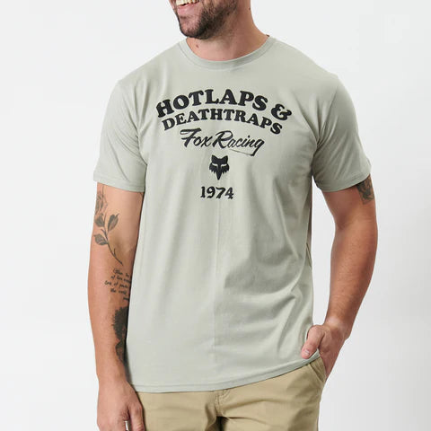 Gray Fox Hotlaps vintage t-shirt with graphic print, casual fit, and classic style, made by FOX.