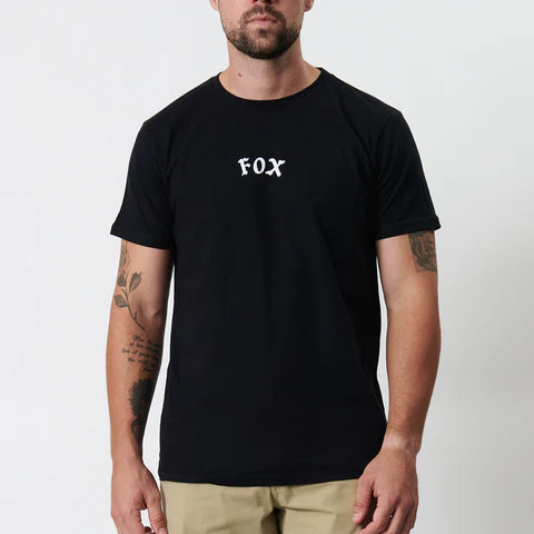 Black FOX Race Crew SS Tee featuring FOX branding, lightweight cotton fabric, and a comfortable fit for casual and active wear.