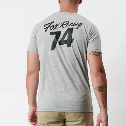 Fox Scripted Tee in Heather Dirt Grey, men's casual T-shirt with FOX logo and script design, soft cotton fabric.