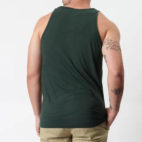 Fox Hot Laps Tank in Hunter Green, men's FOX T-shirt featuring sleeveless design and bold FOX logo, casual and sporty style.