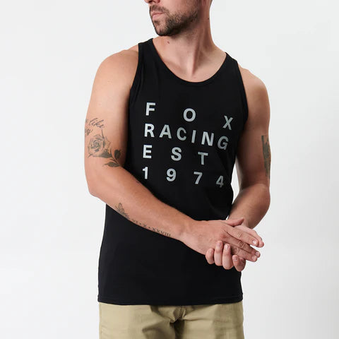 Black Fox Est Tank T-shirt by FOX featuring a classic sleeveless design and FOX logo on the front.