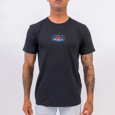 Black FOX Original SS Tee displayed flat, featuring a classic crew neck and short sleeves with FOX branding.