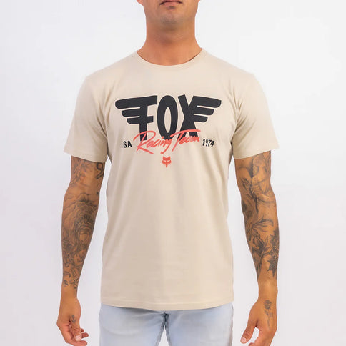 Tan FOX Winged Tee featuring a graphic print with wing design, casual short-sleeve t-shirt for everyday wear.