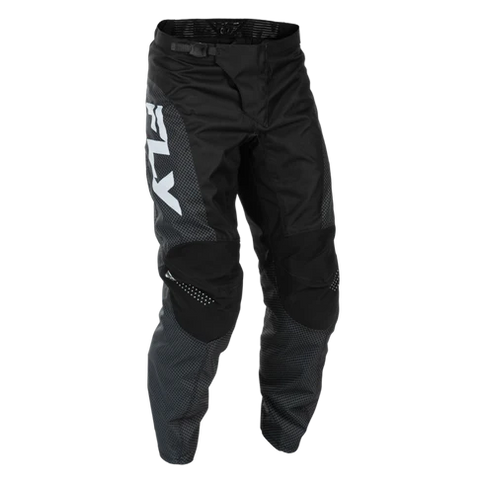 Fly Racing F-16 MX Pants in black and white, featuring durable material and a sleek design for motocross riding.