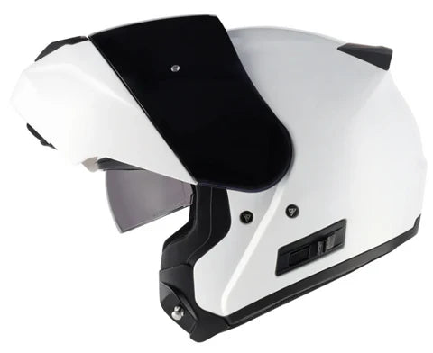 SGI Fusion 2.0 Flip Up Road Helmet in glossy white with sleek design and adjustable visor for cycling safety and style.