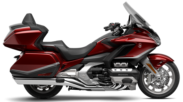 Honda Goldwing GL1800ABS motorcycle in various colors, showcasing its sleek design and large touring features.