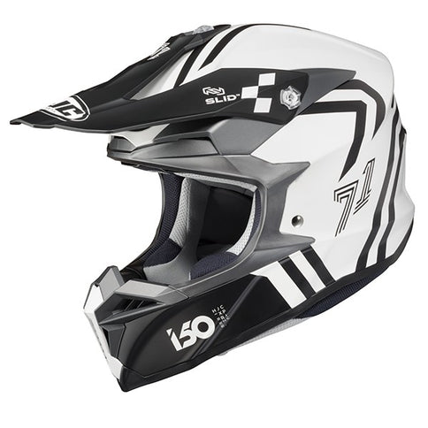 HJC i50 Hex MC10SF MX helmet with sleek black and orange design, featuring ventilation vents and secure chin strap.