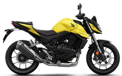 Honda CB750 Hornet motorcycle with goldfinch yellow color, showcasing its sleek design and vibrant finish.