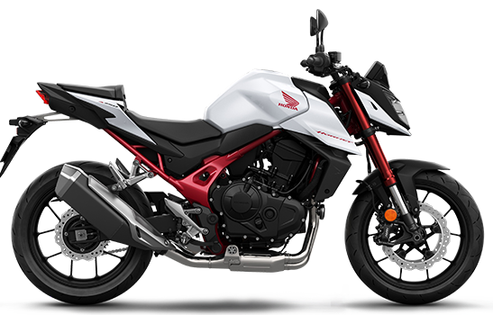 Honda CB750 Hornet motorcycle with Pearl Glare White paint, showcasing its sleek design and vibrant color finish.