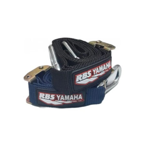 RBS-YAMAHA RBS tie downs securing motorcycle or equipment, with straps and hooks for durable cargo transport.