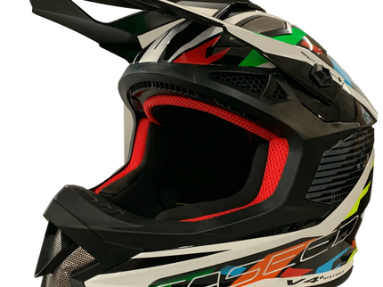 Faseed FS-609 MX helmet in multi-color design, lightweight motocross helmet with ventilation and secure chin strap for motocross riding.