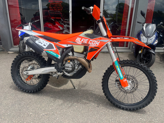 Used 2024 KTM 350 XCF dirt bike with off-road tires and KTM branding, shown from the side in a well-lit setting.