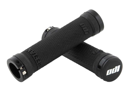 ODI ATV grips, half waffle lock-on style, featuring textured rubber for secure hand grip and control on off-road vehicles.