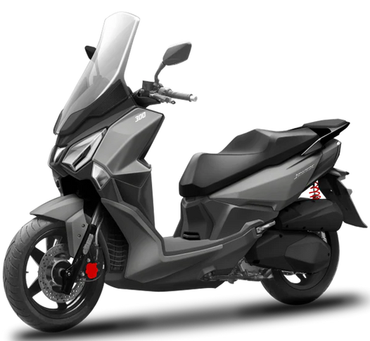 Gray SYM Joyride 300 scooter, a modern motorcycle with sleek design and comfortable seating, ideal for urban commuting.