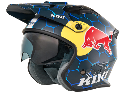 O'NEAL Kini Red Bull XDR blue road helmet side view, lightweight cycling helmet with red bull logo and aerodynamic design