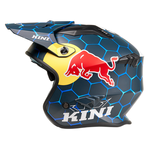 O'NEAL KINI RED BULL XDR blue road helmet showing side view with sleek design and ventilation features.